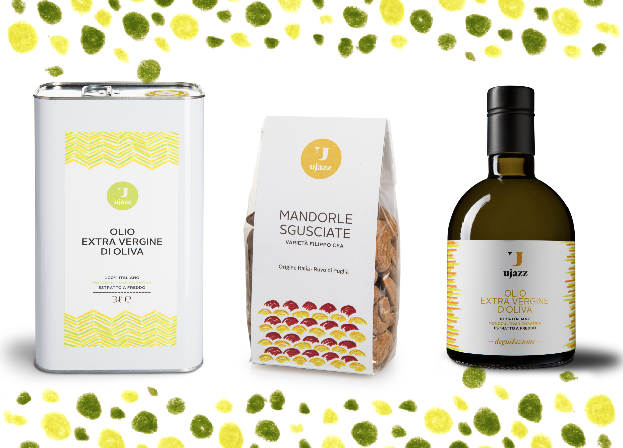 Lattina e Kolio, confezione mandorle sgusciate. 
ujazz, origine italiana, Ruvo di Puglia 